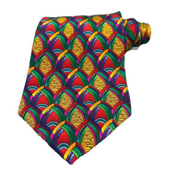 Vintage J GARCIA Silk Tie‎ Mens Classic 100% Silk HandSewn Stonehenge Abstrat - Picture 1 of 9
